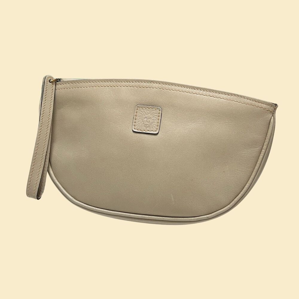 90s Anne Klein for Calderon clutch, vintage white/beige leather handbag